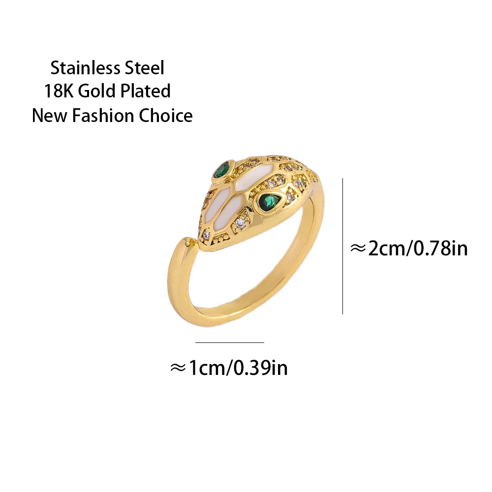 Top Luxury Green Zircon Crystal Snake Open Rings For Women 18K Gold Plated Adjustable Stainless Steel Finger Ring Jewelry Female