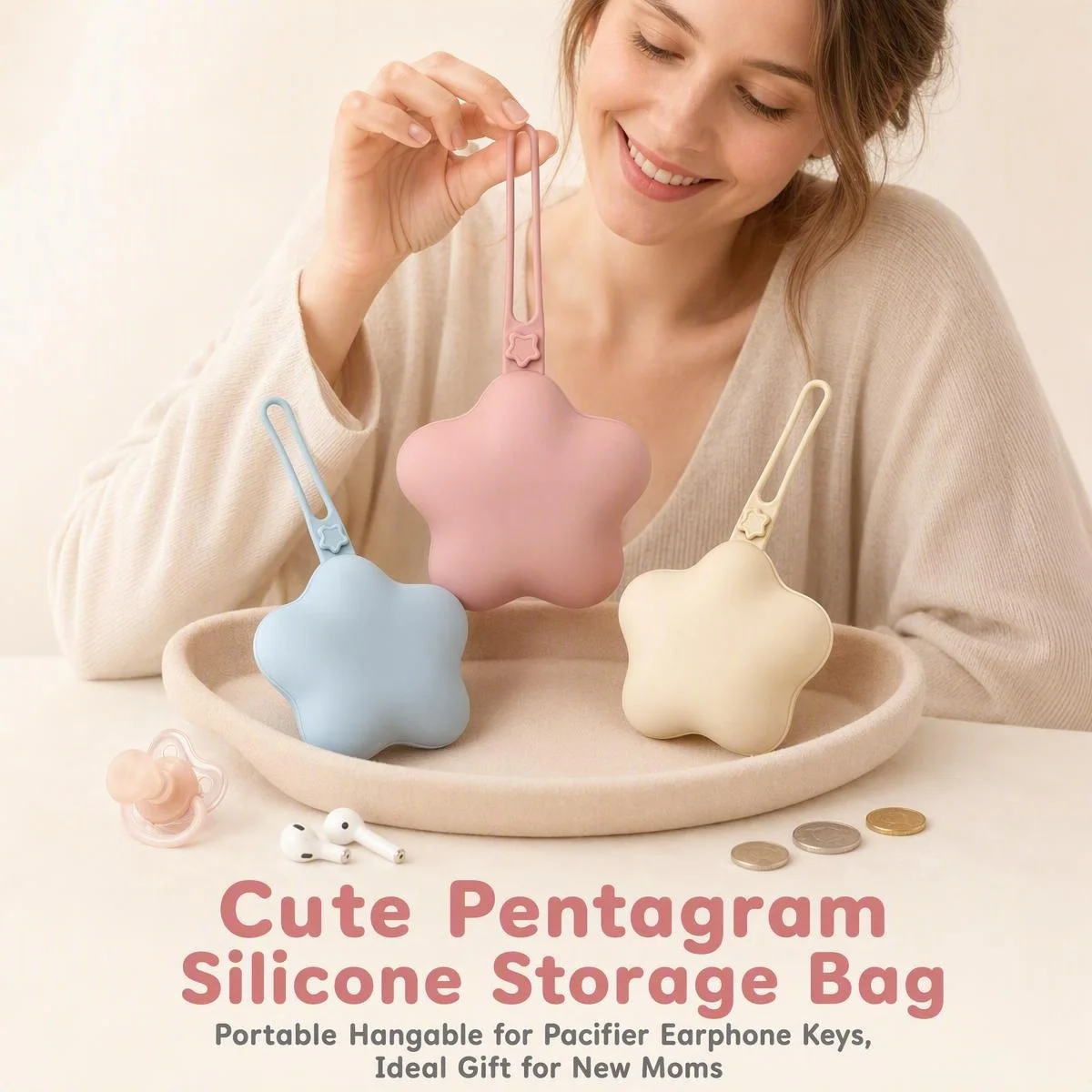 Baby Pacifier Box Portable Stroller Hanging Strap Teether Anti-Drop Star Silicone Soother Storage Box