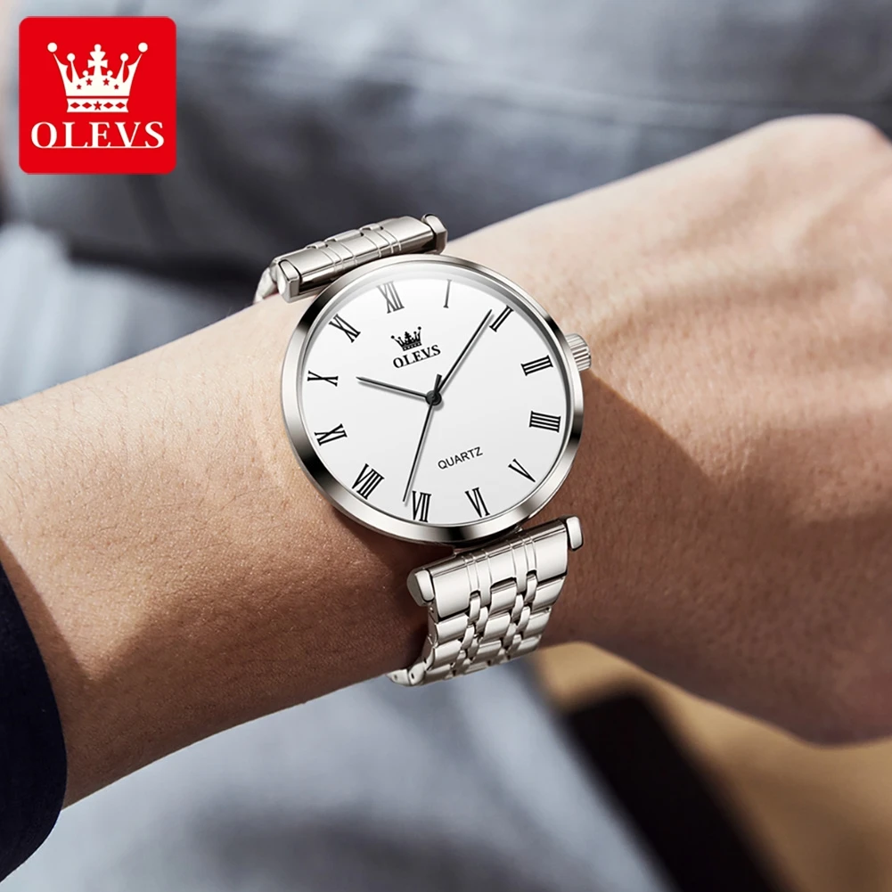 OLEVS-reloj analógico de acero inoxidable para hombre, accesorio de pulsera de cuarzo resistente al agua con calendario, complemento masculino de marca Original con diseño sencillo y a la moda, perfecto para negocios