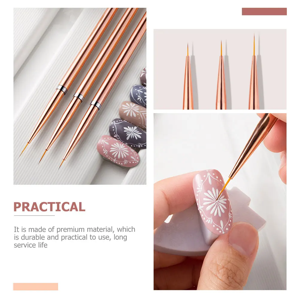 

3pcs Nail Art Liner Brushes Pens Professional Manicure Tools for DIY Nail Decor Dotting Design, Compact Portable
