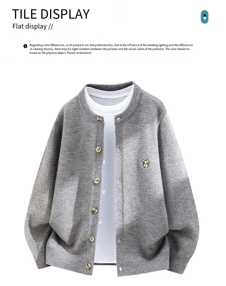 Trendiger Herrenpullover im koreanischen Stil, neues Modell mit langen Ärmeln, einreihiger Knopfleiste, bestickte Strickware, hält warm, bequem, Herrenbekleidung. – Detail 7