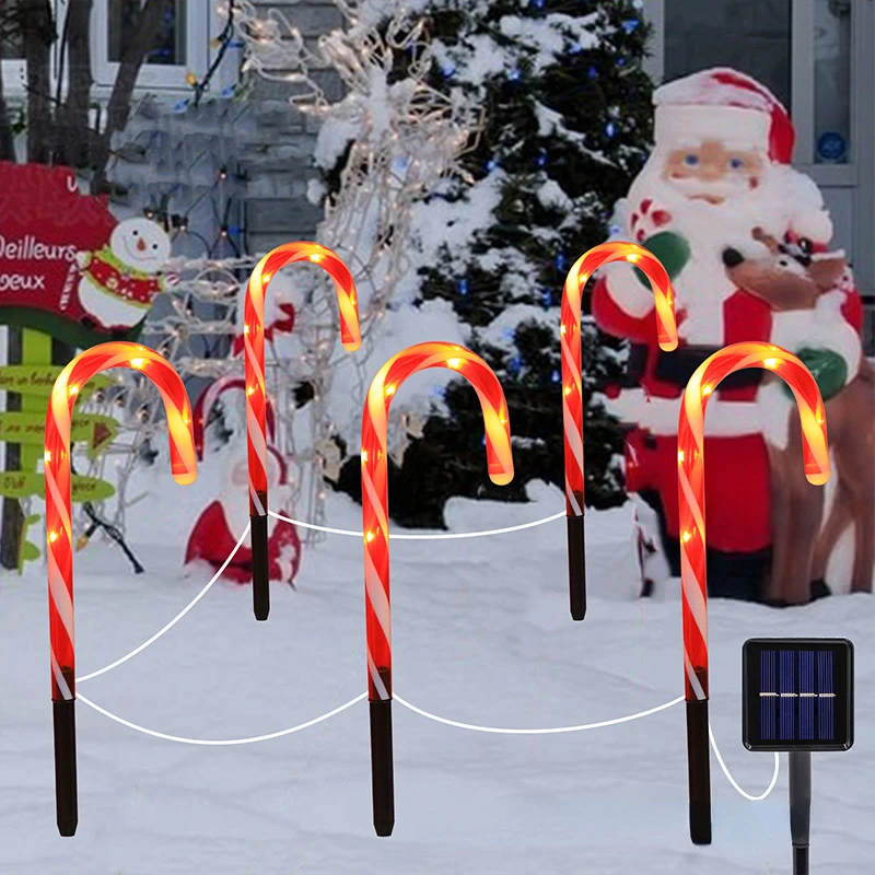 LED Solar Candy Cane Light Christmas Decorative Light Outdoor Waterproof Christmas Wedding Garden Party Xmas Tree Decor  Lamp