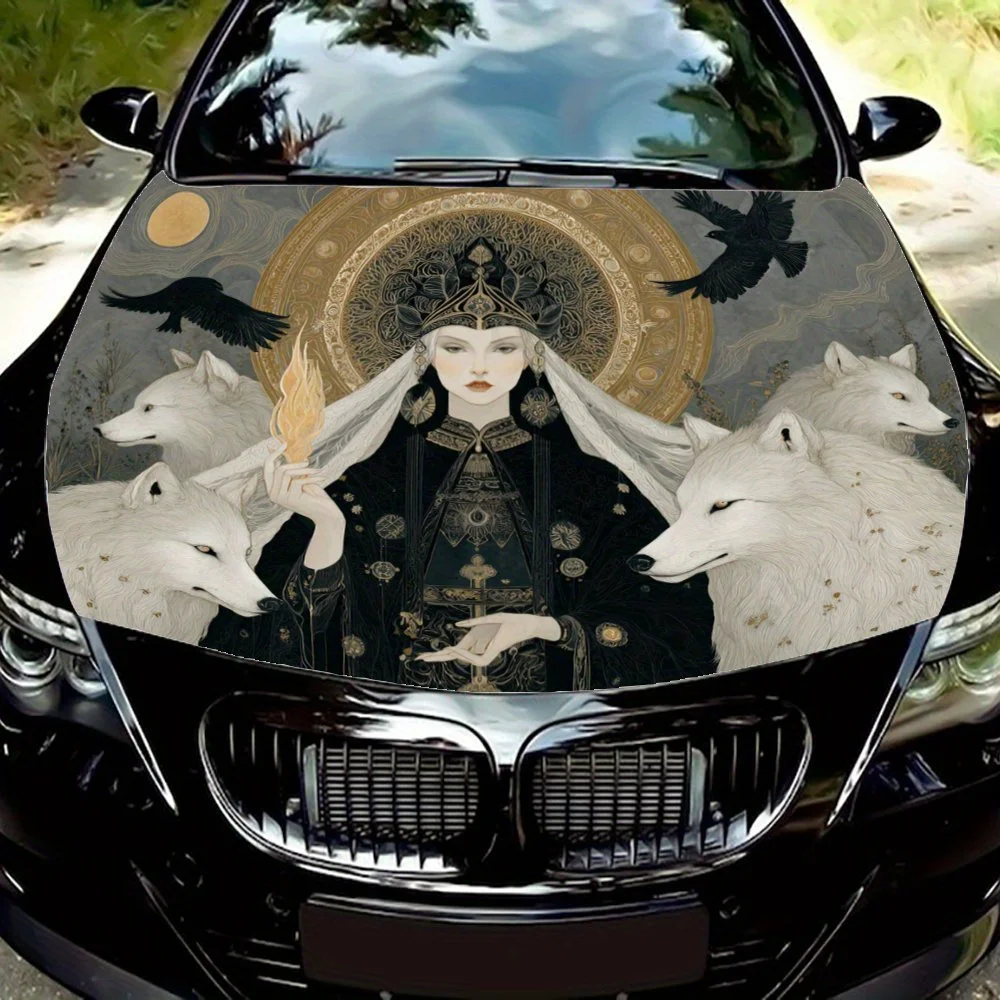 

Personalized Custom Witch And Wolf Pattern Durable And Weather Resistant Car Hood Sticker-suitable For Sedans, Sports Cars, Etc-