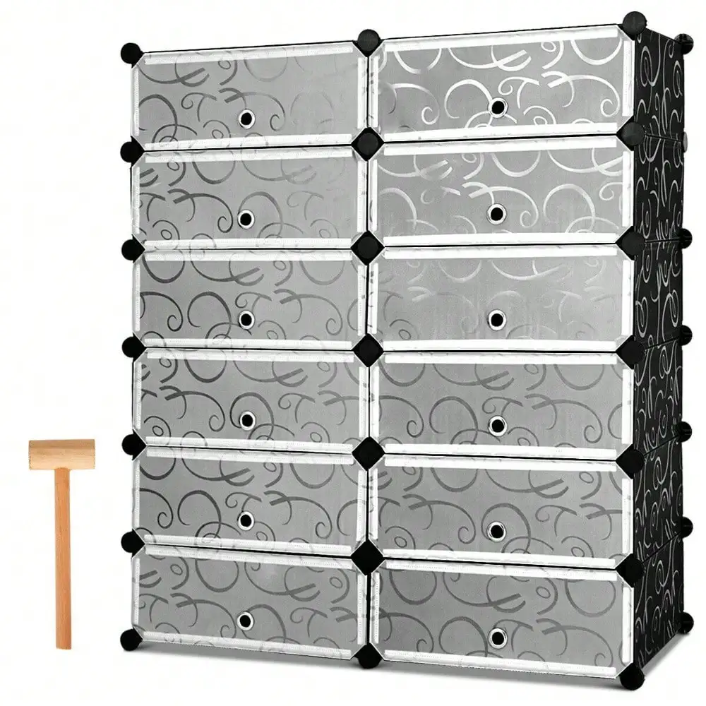 Shoe Rack 12-Cube DIY Plastic Shoe Cabinet Storage Multi Use Modular ClosetShelf