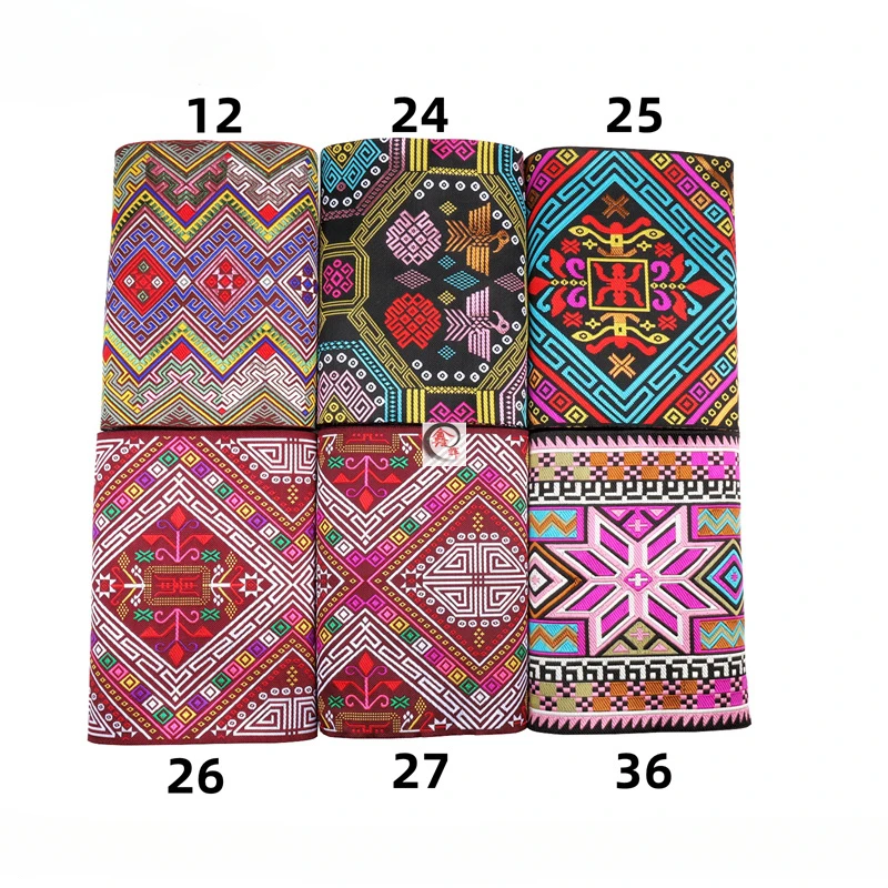 20cm X 7Meter Hmong Embroidery Lace Accessories Miao Nationality Clothing Ribbon Brocade Pattern Table Flag Wall Hanging Fabric