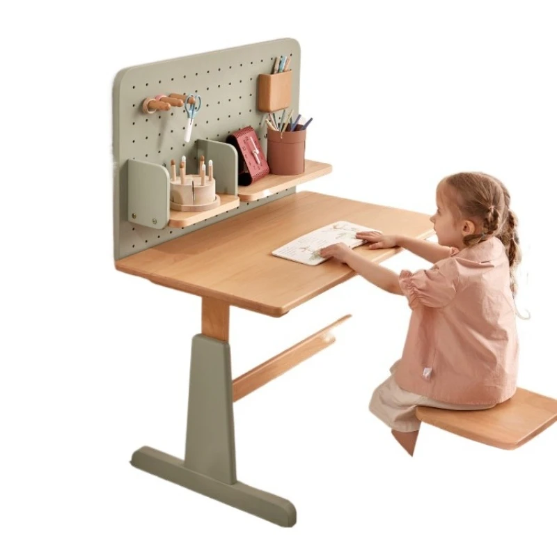 

Children's study table Full solid wood lifting desk Student home writing table Multifunctional desks and chairs
