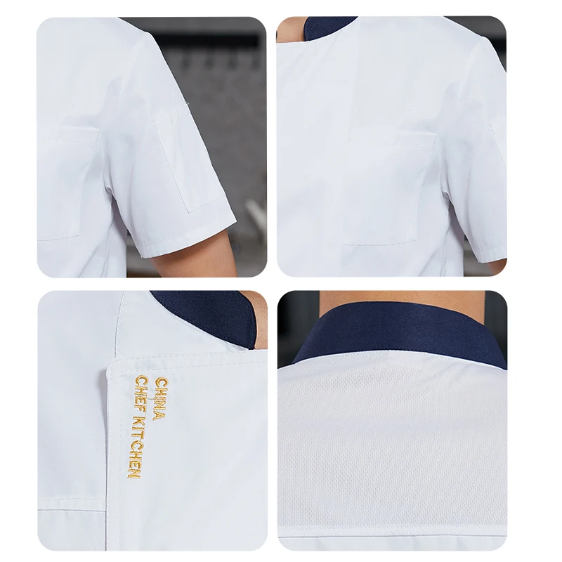 Summer Short-sleeved Chef's Jacket Quality Waiter Uniform Hotel Cook Cooking Clothing Bakery Cafe Waiter Shirt Men Kitchen Coat