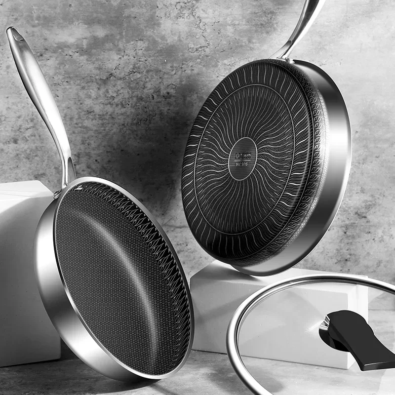316/304 Stainless Steel Frying Pan High Quality Pan Fried Non Steak Stick General Purpose Induction Cooker Honeycomb Wok