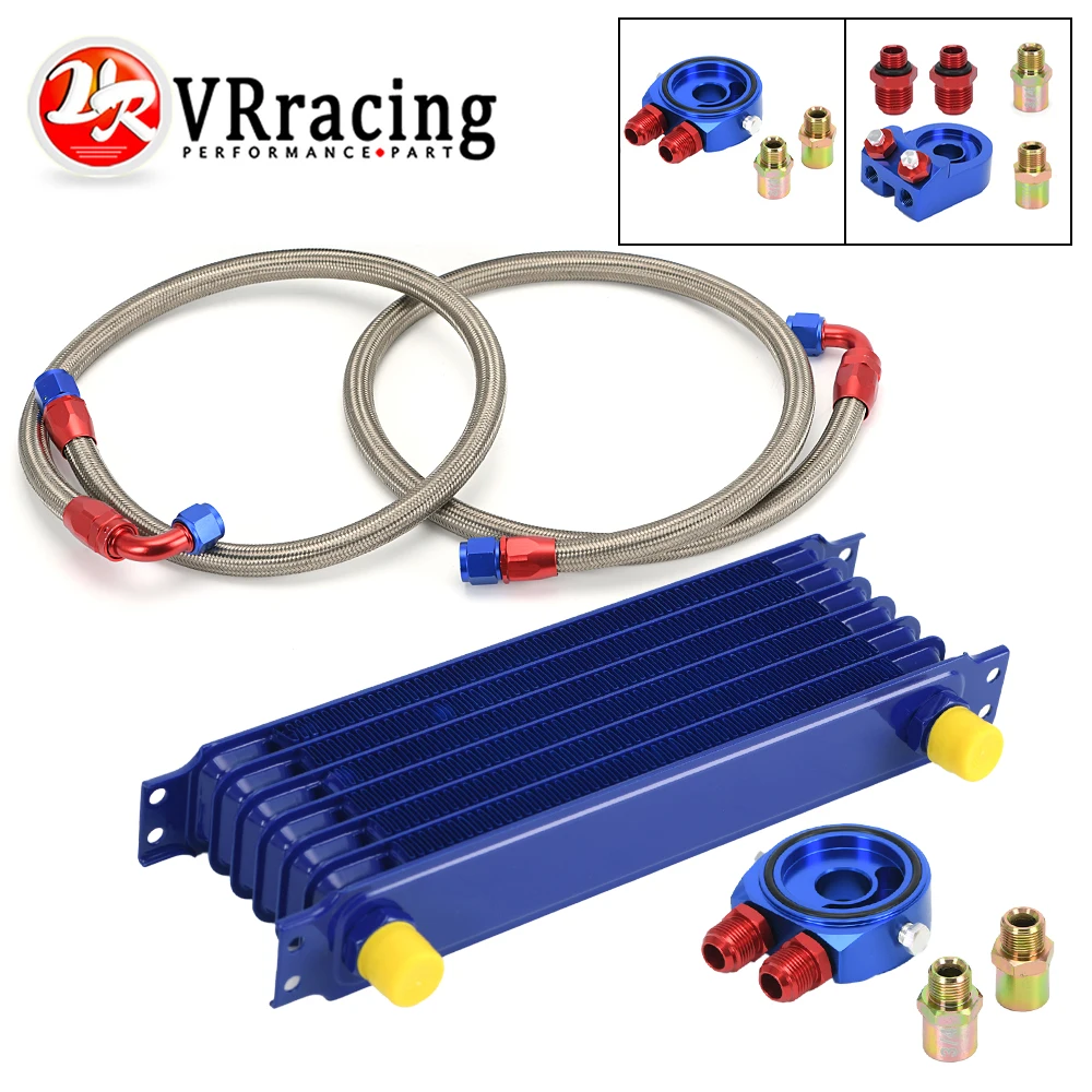 

Universal 7 Rows AN10 Trust Type Oil Cooler + Oil Filter Sandwich Adapter + Stainless Steel Braided Hose With Hose End Fitting
