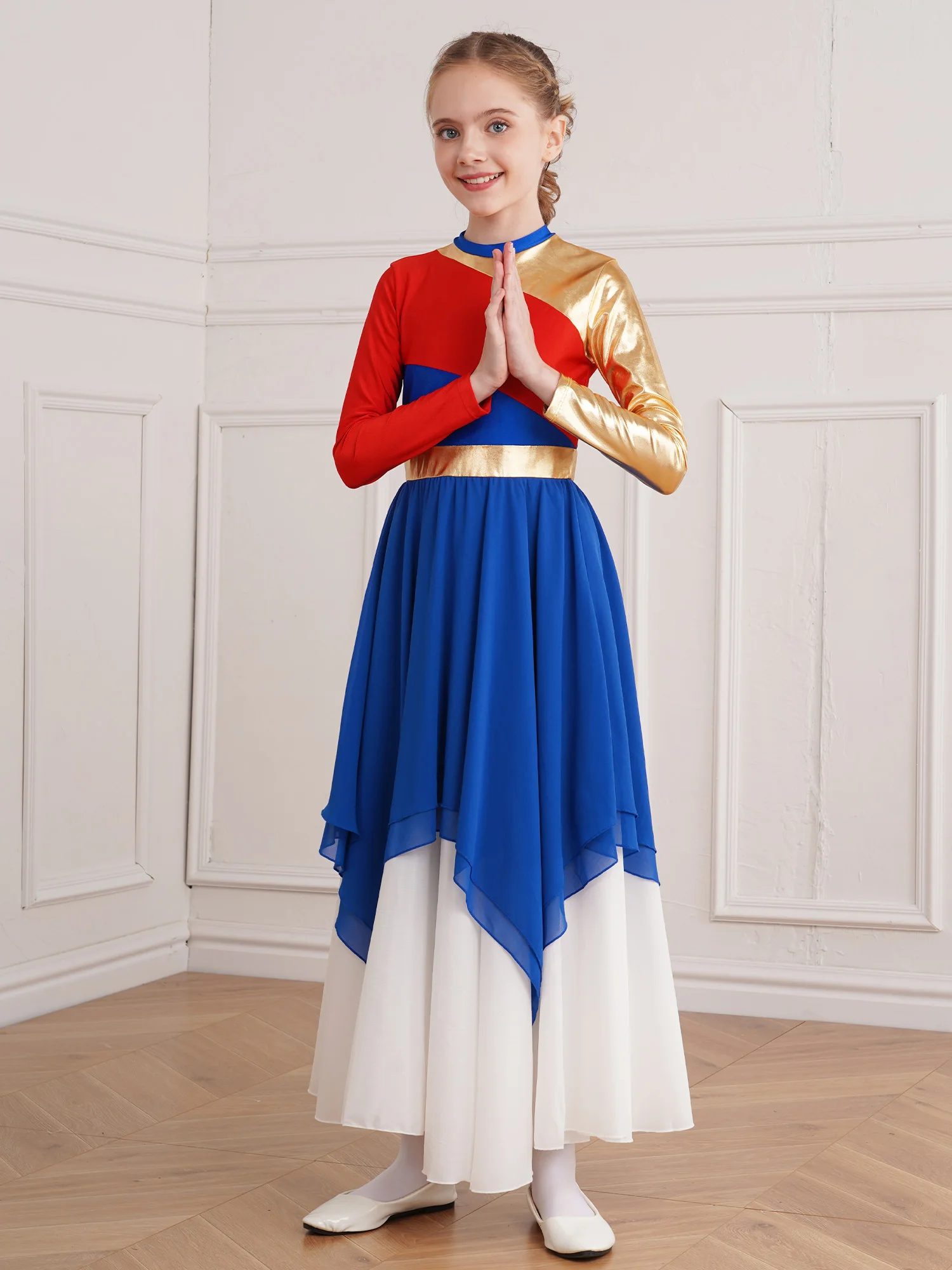 

Kids Girls Church Worship Liturgical Celebration of Spirit Praise Lyrical Dance Dress Chiffon Dress Modern Dance Costumes