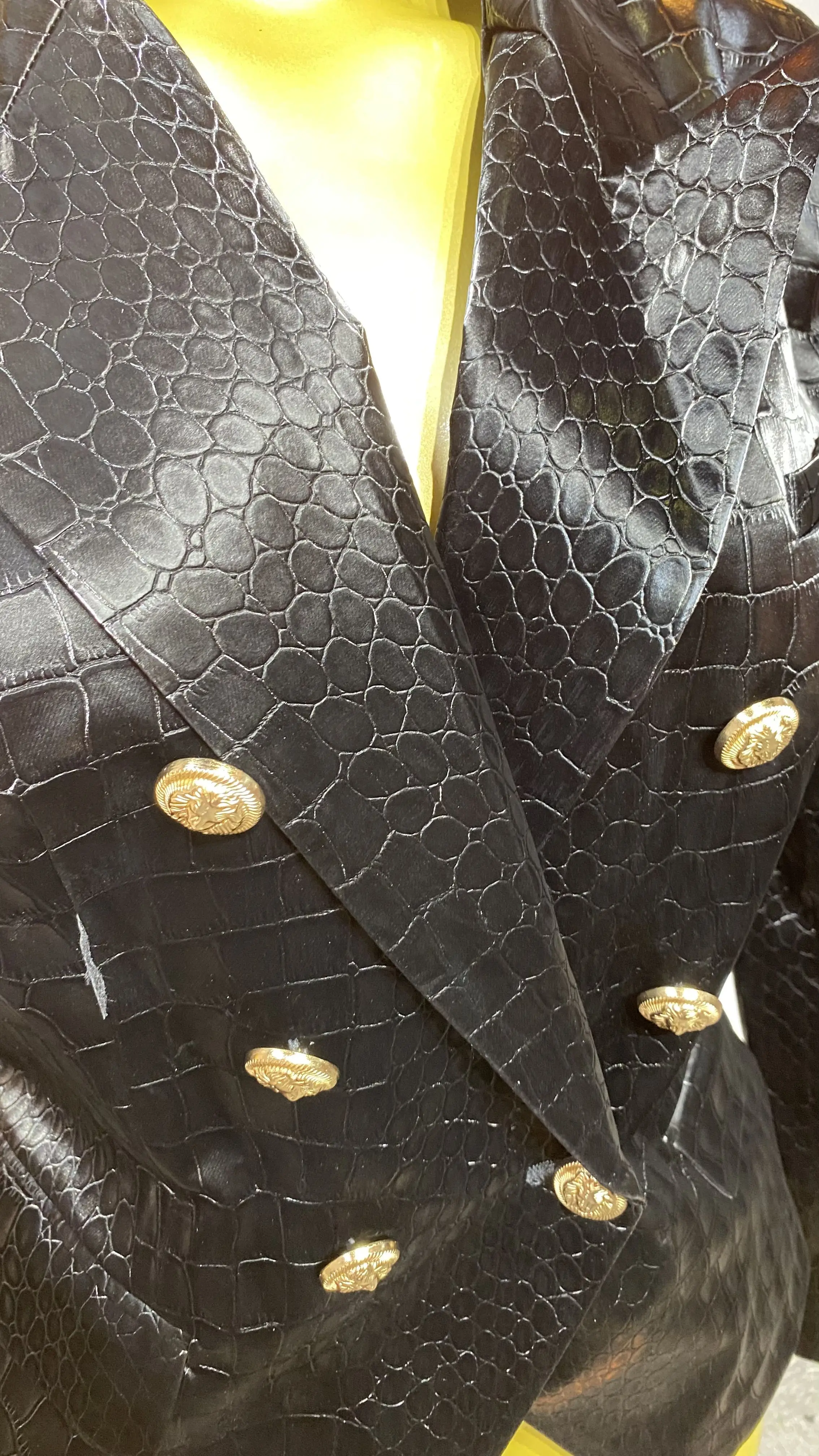 Luxury PU Women's Suit Jacket Style Double-Breasted Animal Crocodile Print Black Street Jacket-GZXX208