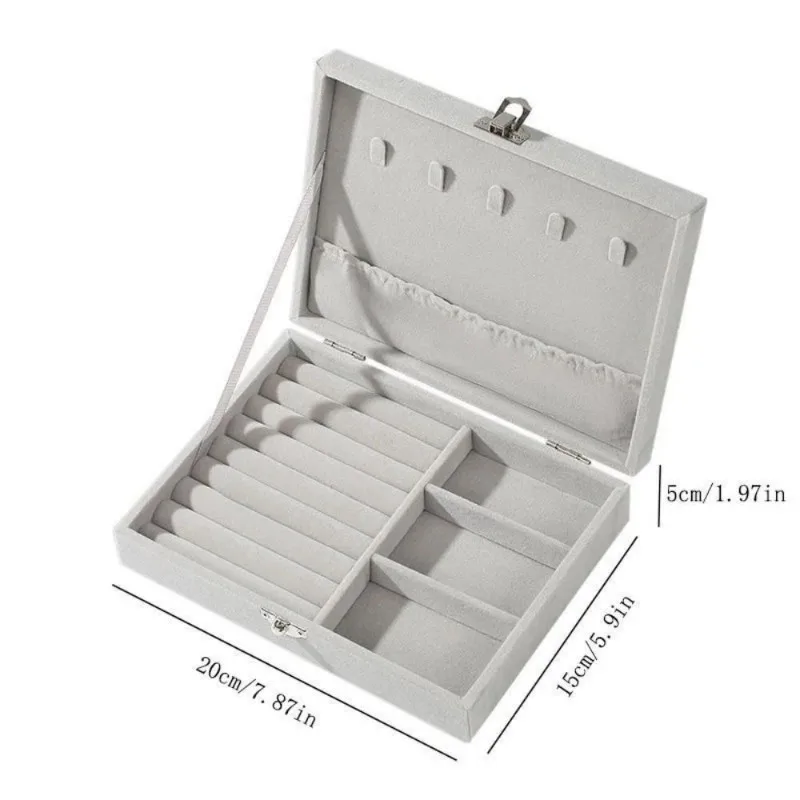 Velvet Jewelry Box Flip Cover Storage Box with Lock Buckle Earrings Necklace Bracelet Ring Display Case Portable Travel Organize - view 6