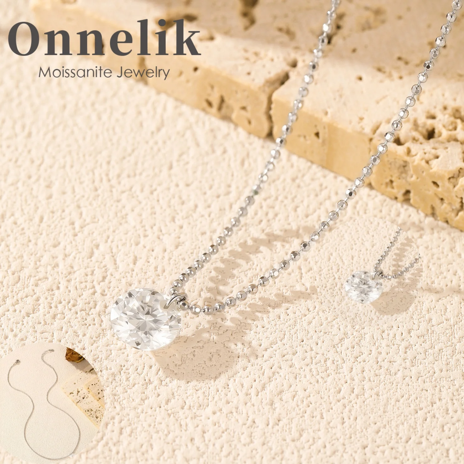 

Onnelik 2CT кулон с муассанитом, ожерелье из стерлингового серебра S925, сверкающая цепочка на ключицу, модный стиль для женщин, ювелирные изделия на день рождения