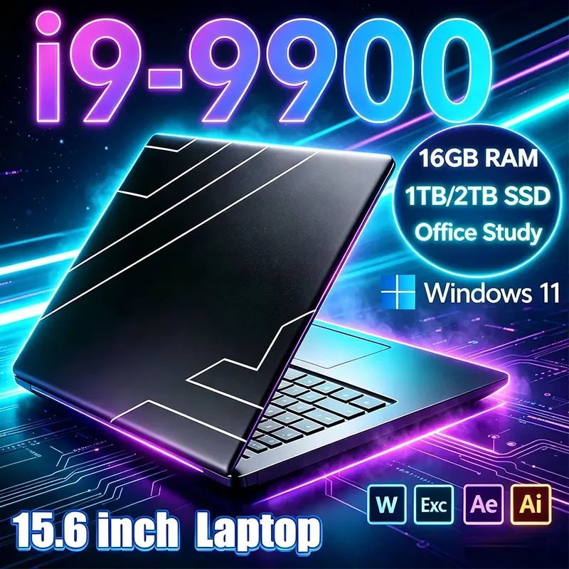 New 15.6" Laptop Intel Core i9-9900 32GB RAM 2TB SSD Ultra Slim Gaming Laptop 1920*1080 Windows 11 Office Study Home Use