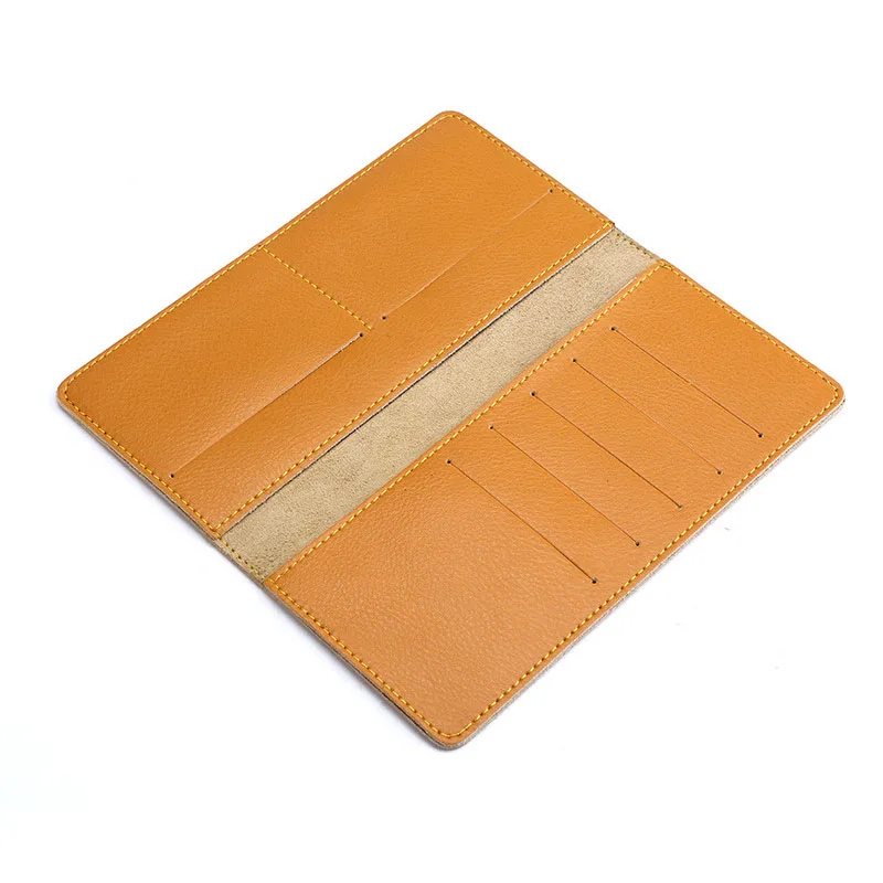 Solid Long Wallet For Men Women Good Quality Cow Leather Large Capacity Purse Lady Card Holider Money Case Soft Money Clips