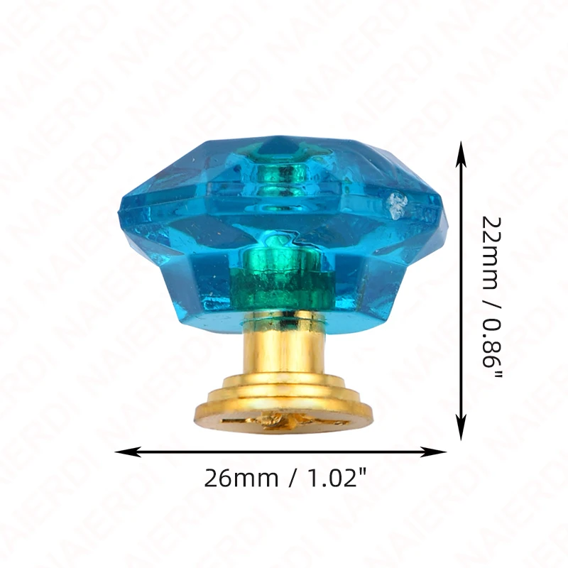 NAIERDI 10er-Pack bunte Acryl-Diamant-Schrankknöpfe, 26 mm, goldene Küchengriffe, Kristall-Möbelgriffe, Schranktürgriffe