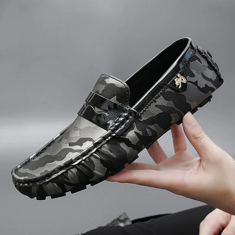 New Luxury Brand Camouflage Black Casual Shoes for Men Plus Size 35-48 Boy Moccasins Loafers Fashion Youth Driver Shoes