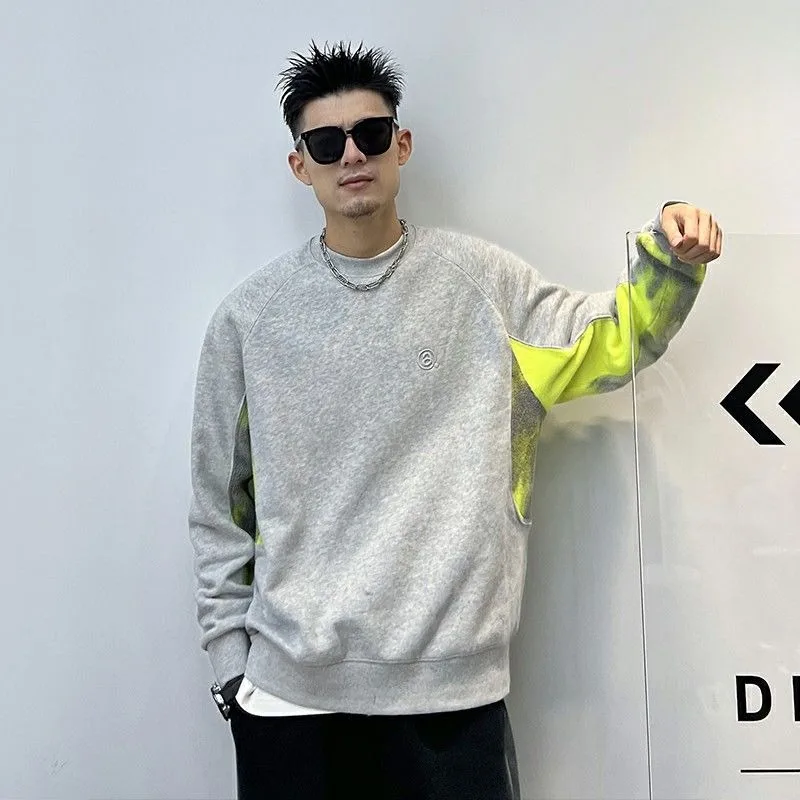 

Sweatshirts for Men in Autumn Winter Warm Gradient Splicing Trendy Brand Casual Tops Simple and Versatile Round Neck Pullovers