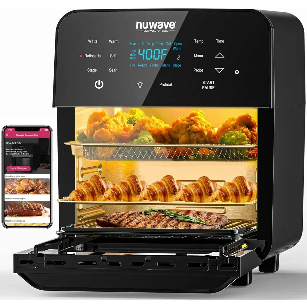 15.5Qt Air Fryer Rotisserie Oven, X-Large Family Size, Powerful 1800W, 4 Rack Positions, 50°-425°F Temp Controls