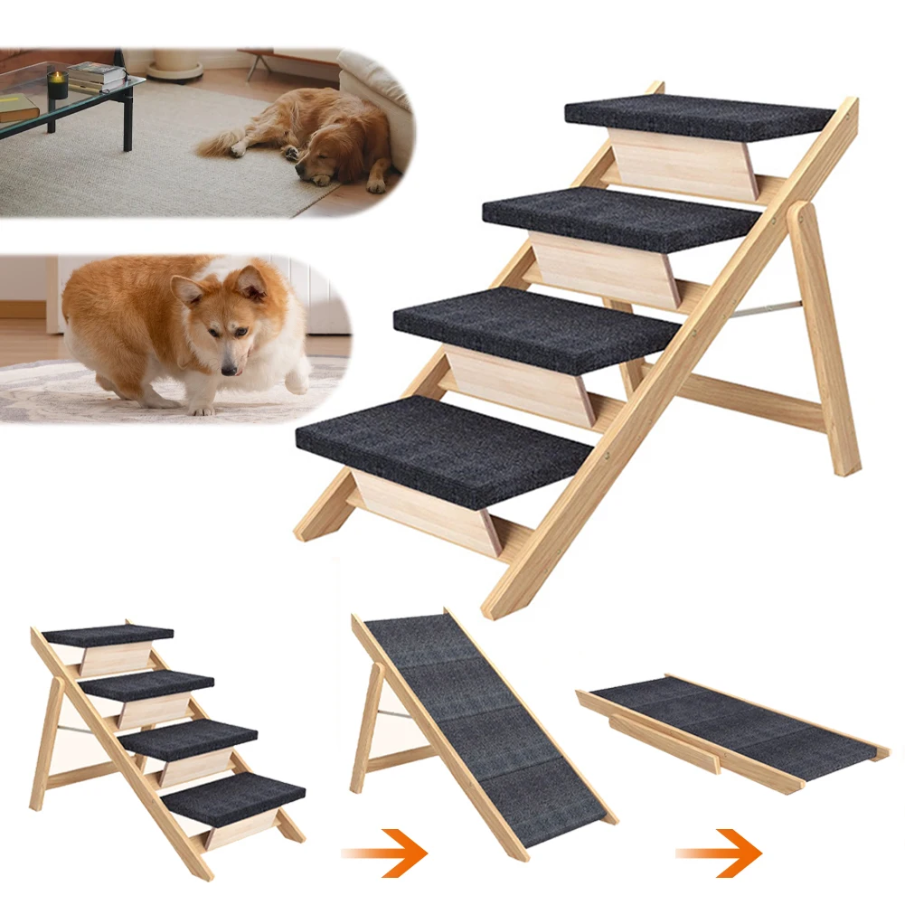 

Outdoor Steps Wooden Cat Climbing Ladder Foldable Carpeted Ramp Ladder Non-slip Pet Ramp Stair for Small Animals Climbing
