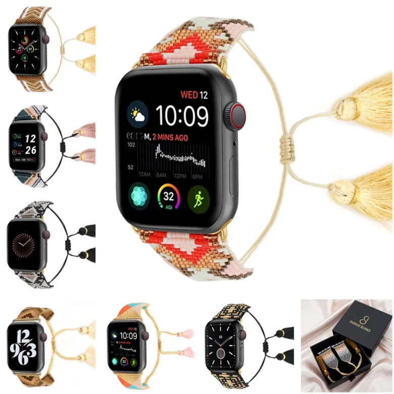 

Fran-66u Women's Smart Watch Band Bracelet Jewelry Beaded For Apple watch 7 6 5 4 42-44-45mm Watch with Tassel 5pcs/lot