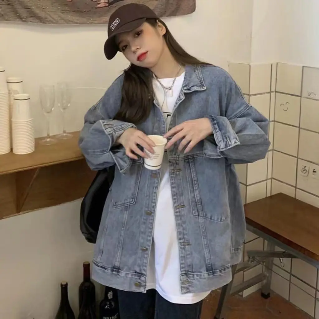 Top in denim sciolto stile coreano per donna Primavera Autunno Capispalla alla moda in stile Hong Kong facile da abbinare
