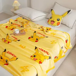 2024 Pokemon kawaii Cartoon Anime Flannel Blanket Pikachu  Figures Home Sofa Lunch Break Blankets  Student Christmas Kids Gift