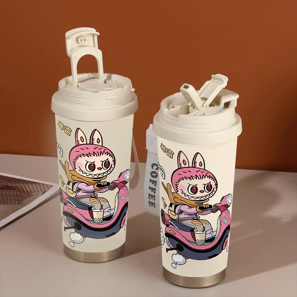 

New Labubu Water Cups Straw Drinking Boys Cartoon Insulated Cups Labubu 304 Stainless Anime Cartoon Fitness Sports