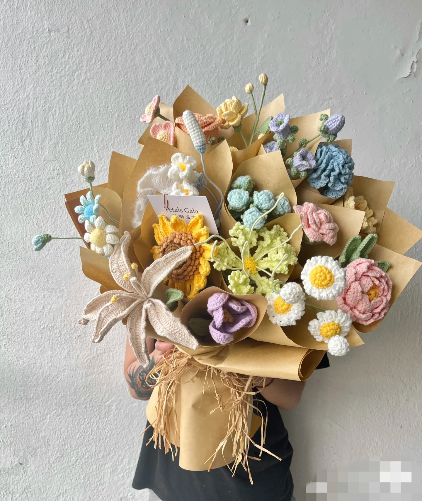 

Finished One Year Old One Flower Mixed and Matched Bouquet Crocheted Yarn Knitted Bouquet