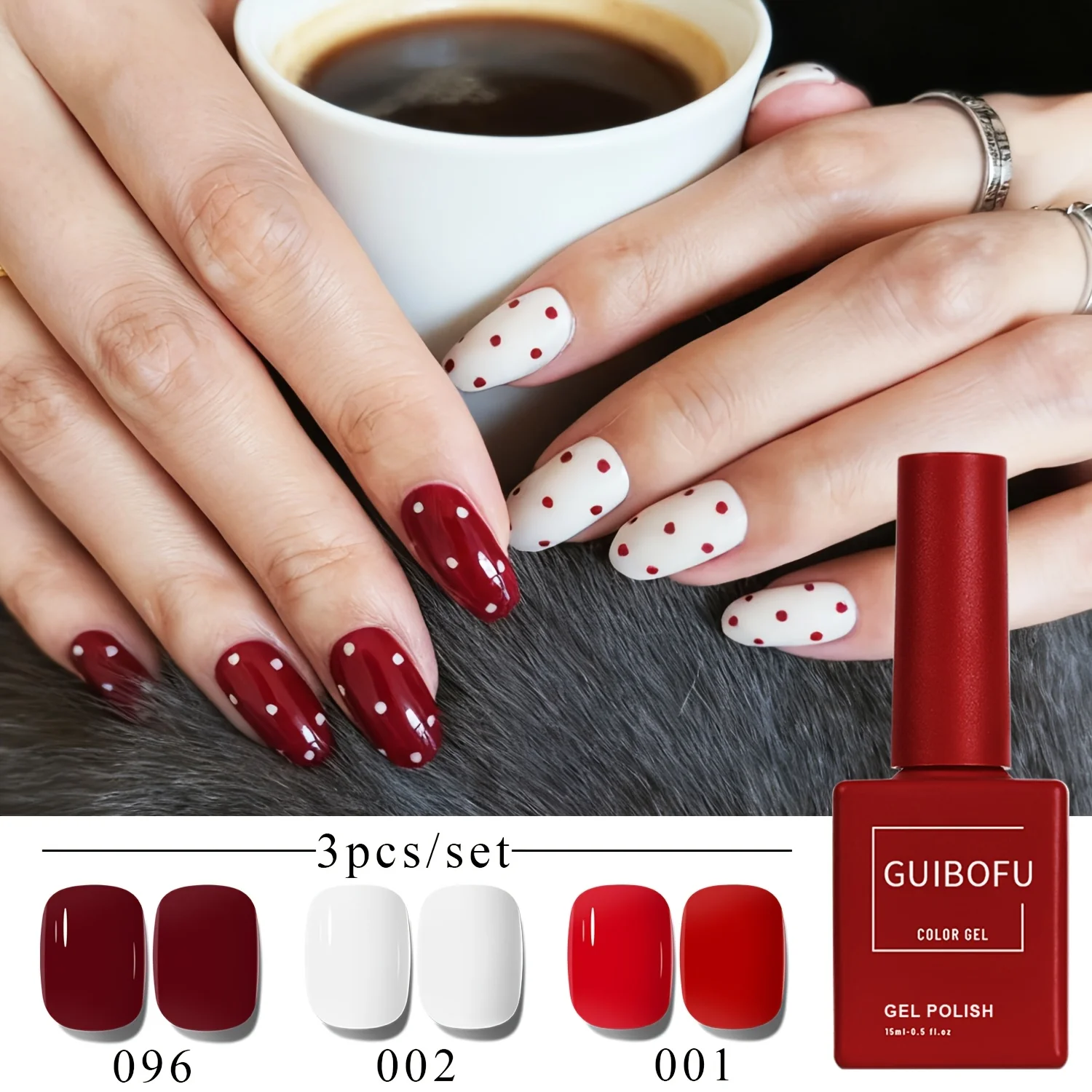 ชุดเจลทาเล็บ 3 ชิ้น, 0.51 ออนซ์ต่อขวด, คอลเลกชันลายจุด, ชุดทำเล็บเจลแบบถอดออกได้, เล็บแฟชั่น DIY, เล็บทันสมัย