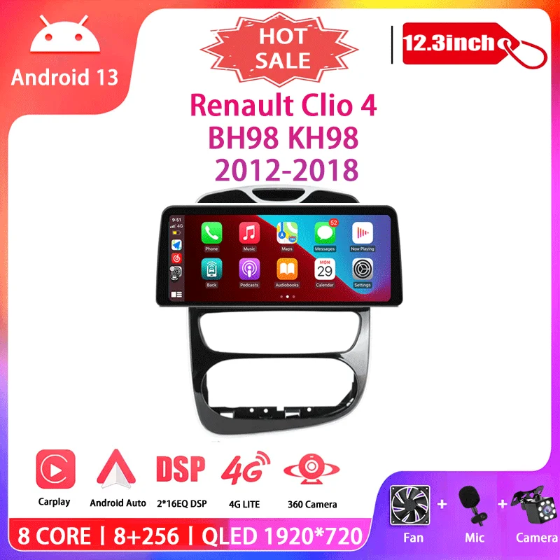 

12,3 для Renault Clio 4 BH98 KH98 2012-2018 Android 13 Автомобильный мультимедийный стерео плеер стерео Carplay