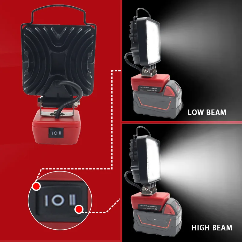 Lampe de travail LED sans fil pour Milwaukee M18, lampe de camping, budgétaire d\'atelier, touristes, ports de charge USB, pas de batterie, 48W,