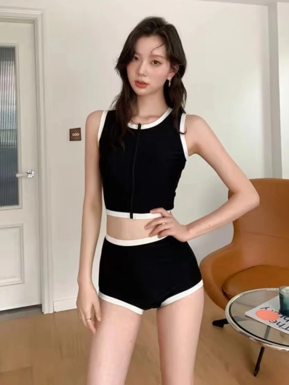 

Summer New Women's Bikini Swimsuit Spor Casual Thermal Bathing Beachwear High Waist Pure Color Ideal for Swimming And Su...