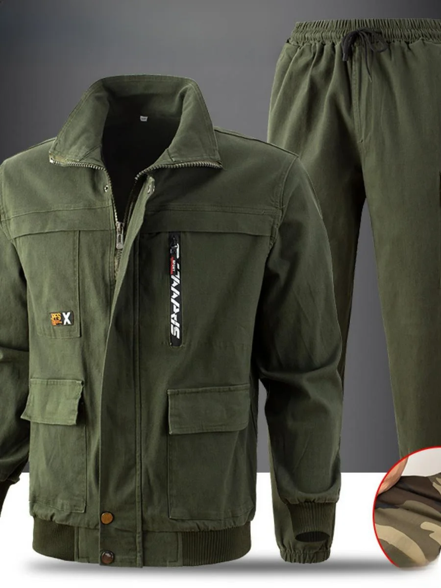 

Men's Cotton Workwear Set Casual Elastic Work orm Spring Autumn Large Size Multi-ket Leisure Welding Suit