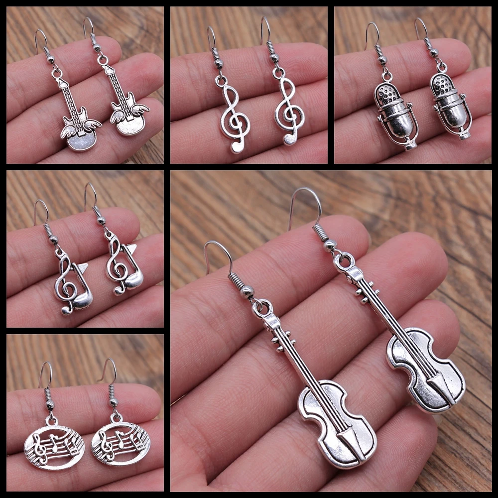 Musical Jewelry Earrings Musical Note Microphone Drum Guitar Violin Shaped Dangle Drop Earrings For Girls Women