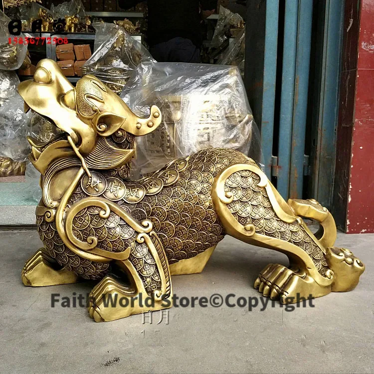 38CM large # HOME House Shop hall lobby thriving business money efficacious mascot talisman Mythical dragon PI XIU brass statue