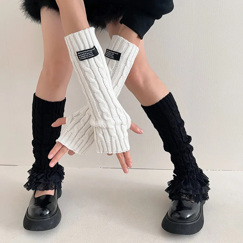 

Millennium Y2k hot girl college style new product letters English standard gloves jk medium tube elephant Lolita warm sleeves