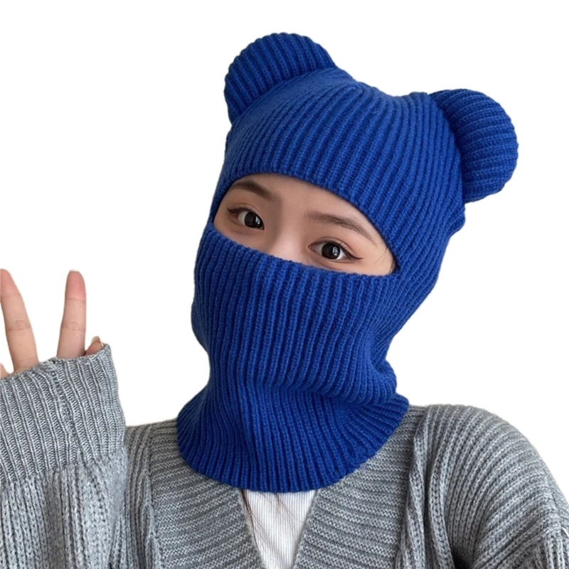 Y1UB Winter Eye Exposed Hat Warm Ear Protects Hat Girl Cartoon Bear Ear Balaclava