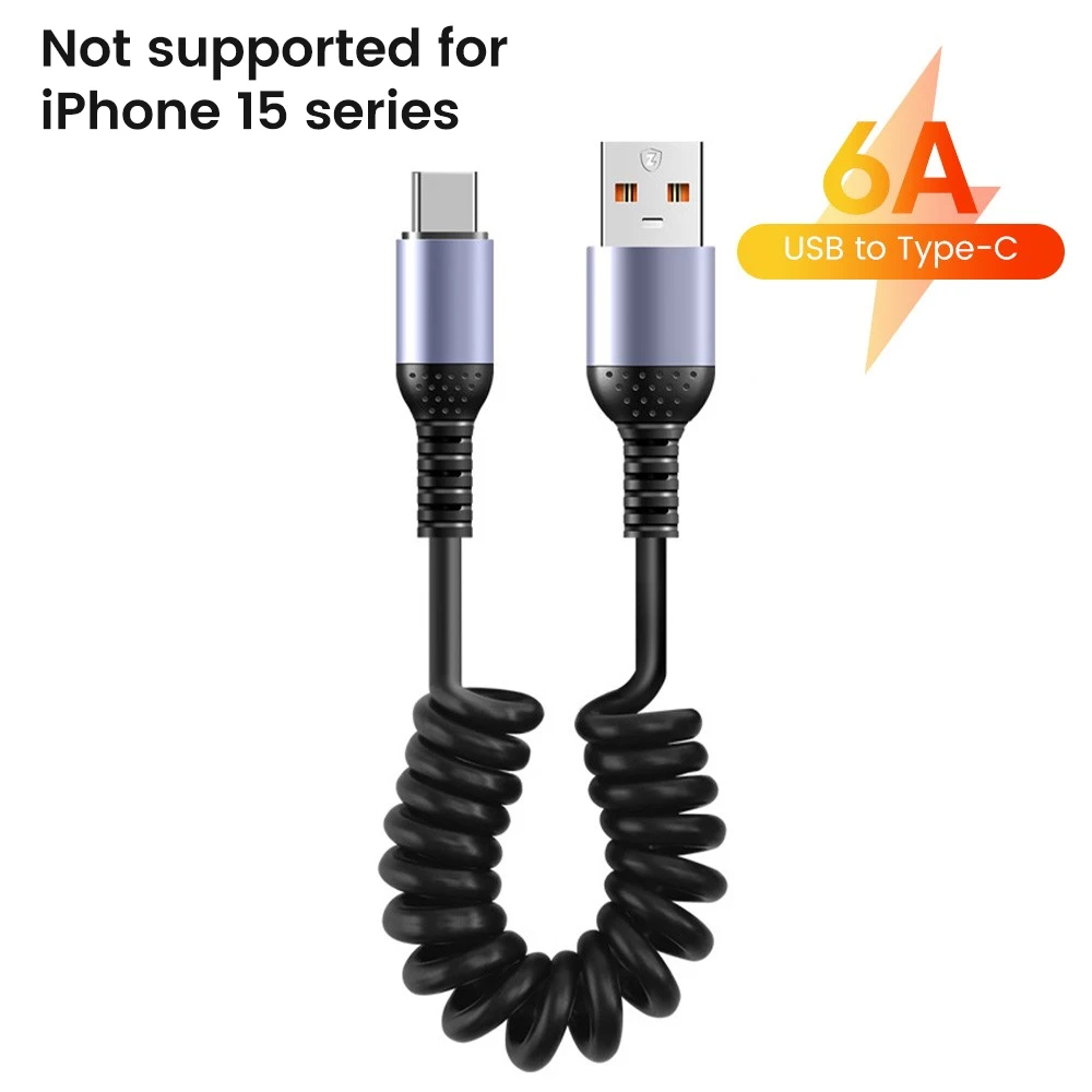 25cm Short Cable 6A USB Type C Cable Spring ExtensionData Cord for Xiaomi Huawei Samsung USB C to C Fast Charge Cable for ios 15