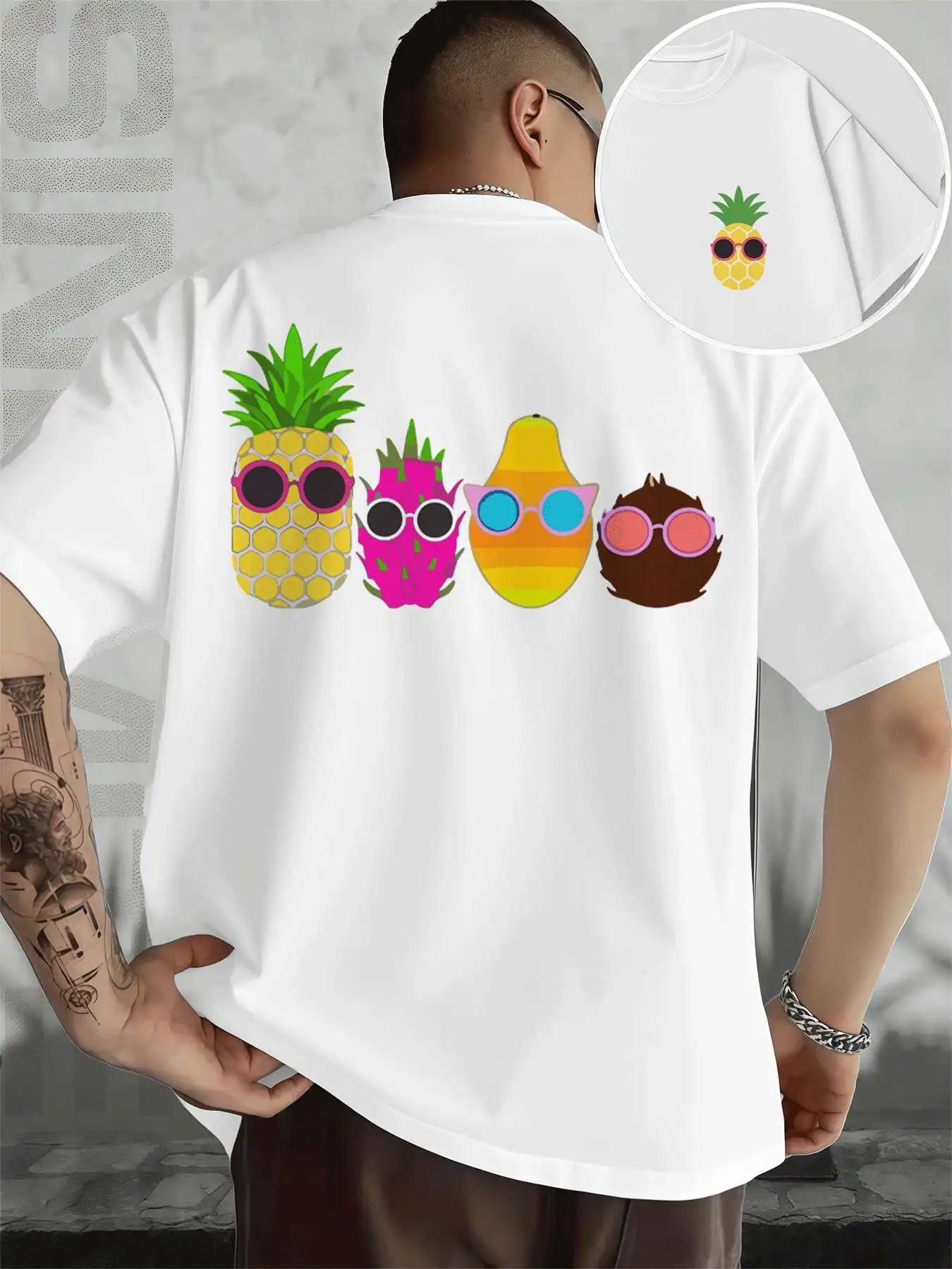 

Men's Tshirt Graphic Fruits Cool Men's Double-Sided printed Fashionable Casual Crew Neck 220gsm Pure Cotton T-Shirt
