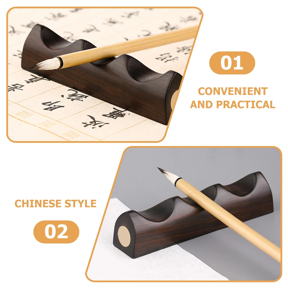 

Brush Pen Holder Calligraphy Stand Artist Paint Rest Storage Wood Rack Chinese Style