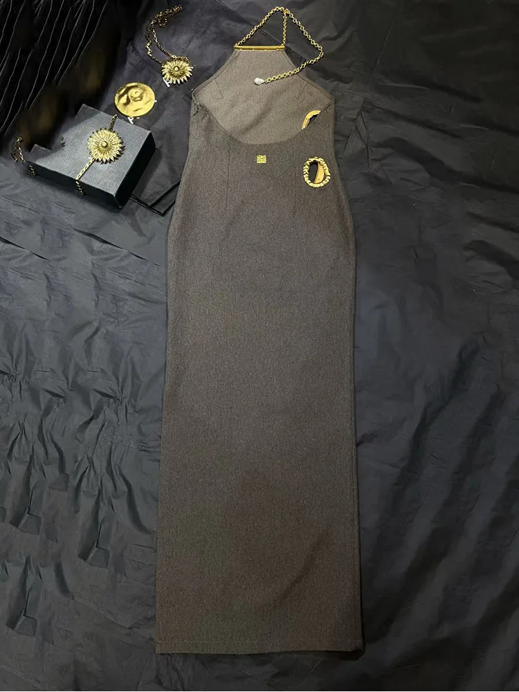 レディースドレス、天然パールホルターネックガウン、非対称カットアウトイブニングガウン、高品質、コルセット、2026、春、新作、