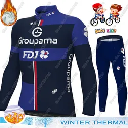 Kids Groupama FDJ 2025 Team Wielertrui Set Jongens en Meisjes Fietskleding Lange Mouw Fietsen Kits Racefiets Shirt Pak