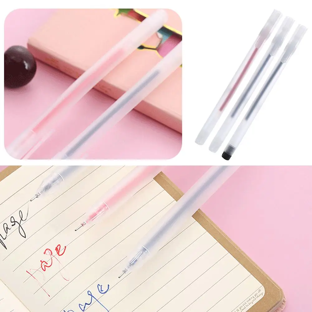 Creative Simple Transparent Frosted Gel Pen 0.5mm Black/Red/Blue Refills Refillable School Capacity Large Office Stationery P8X7