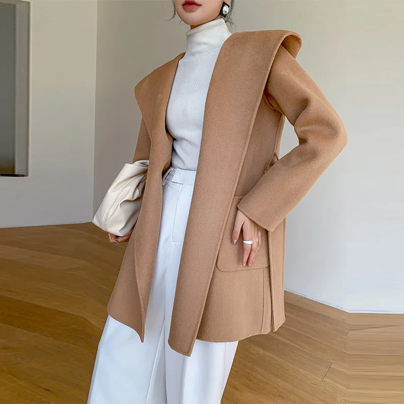 2025 Women's 100% Cashmere Thick Double sided Long Jacket Classic Multi functional Fashion Suitable for Business