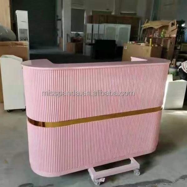 

Pink Color Golden Line Reception Counter Table Modern Front Office Reception Desk