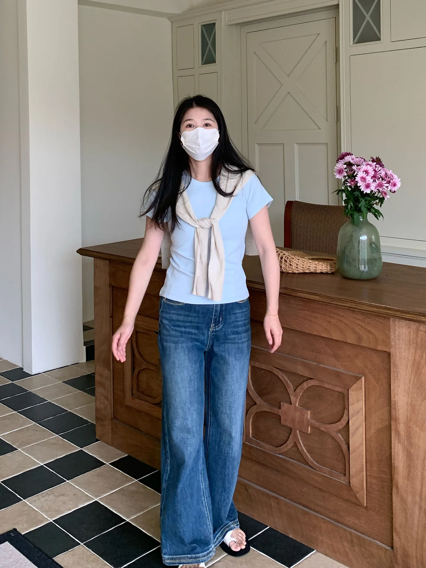 

Slim Straight Leg Light Wash Denim Jeans Women's Small Size Spring Summer New Style Thin Loose Slimming Wide Leg Pants