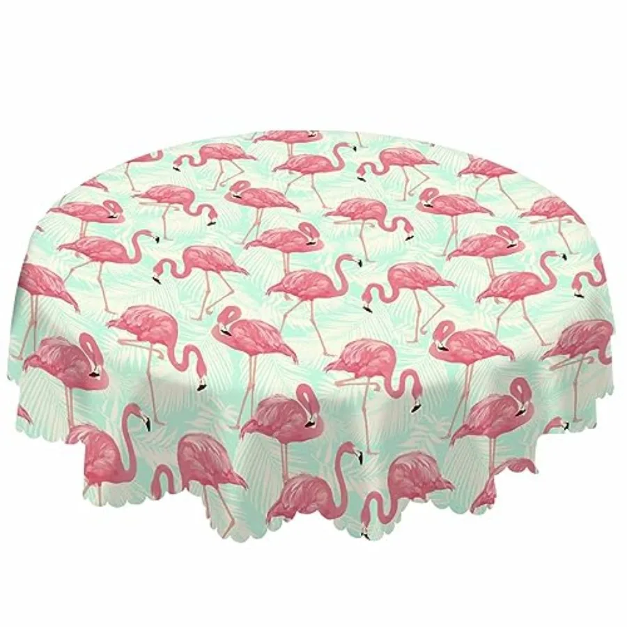 

Flamingo Bird Round Tablecloth 60 Inch Tropical Animal Plant Palm Leaves Table Cloth Polyester Tablecloths for Home Decor, Part