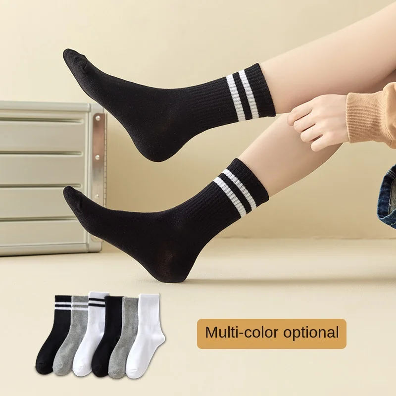 

10Pairs Solid Colour Autumn Winter Breathable Comfortable Sport Sweat Absorbent Man And Women's Socks Women's Mid-Tube Socks