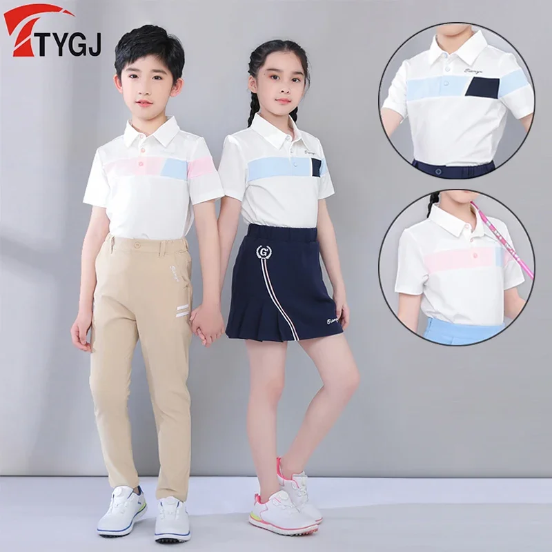 TTYGJ Children Breathable Patchwork Golf T-shirt Boys Girls Elastic Quick Dry Shirt Kids Polo Short Sleeve Tops Skin Friendly